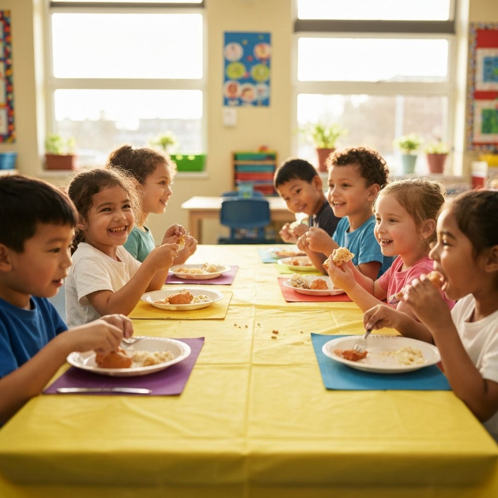 Kinderen genieten van gezonde lunch samen